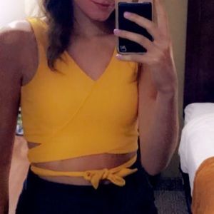 Yellow Wrap front crop top